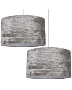 Set Of 2 Grey Crushed Velvet Easy Fit Light Shades