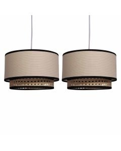 Set of 2 Koral - Natural Rattan and Cane 25 cm Easy Fit Two Tier Pendant Shades