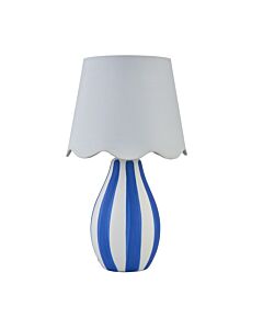 Connie - Blue and White Stripe Ceramic Table Lamp with Scalloped Shade