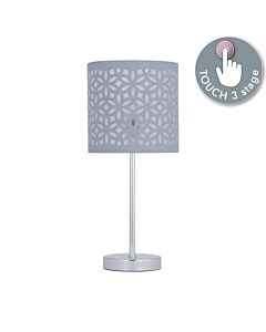 Chrome Touch Operated Table Lamp with Grey Cut Out Shade