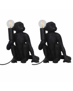 Set of 2 Black Monkey Table Lamp or Bedside Lights