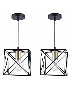 Set of 2 Geosphere - Matt Black with Brushed Gold Pendant Ceiling Lights