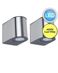 Set of 2 Gemini - 9W LED Stainless Steel Clear Glass IP54 Outdoor Wall Washer Lights