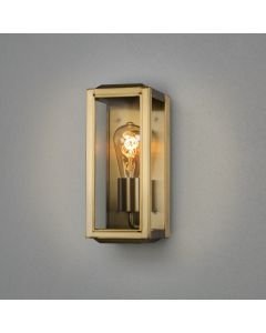 Konstsmide - Carpi - 7348-800 - Brushed Brass Clear Glass IP44 Outdoor Half Lantern Wall Light
