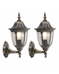 Set of 2 Durham - Black with Brushed Gold IP44 Outdoor Lantern Style Wall Lights