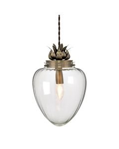 Pineapple Style Glass & Antique Brass Ceiling Pendant