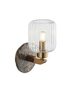 Endon Lighting - Travi - 120669 - Vintage Brass Brown Marble Clear Ribbed Glass Wall Light
