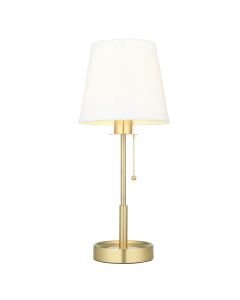 Gregory - Satin Brass Vintage White Pull Cord Table Lamp With Shade
