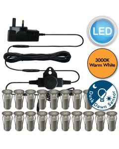 Firstchoicelighting 10-Pack 15mm Warm White LED Deck Lights - IP67 Recessed Ground/Stair/Plinth Lights Kit (240V, Chrome, 2024)