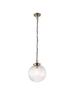 Endon Lighting - Brydon - 71123 - Antique Brass Clear Ribbed Glass Ceiling Pendant Light