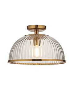 Endon Lighting - Somerset - 118751 - Vintage Brass Clear Ribbed Glass Flush Ceiling Light