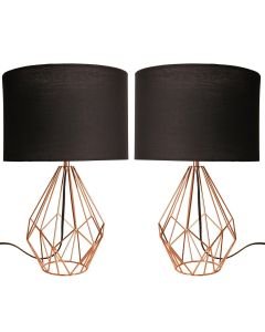 Set of 2 Copper Geometric 40cm Table Lamp with Black Shades