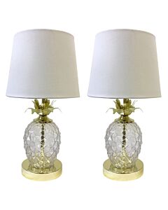 Pair of Gold Pineapple Touch Lamps with White Shades
