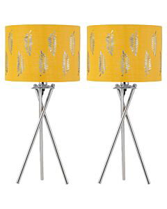 Set of 2 Tripod Table Lamps with Ochre Fern Cut Out Shades