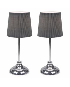 Lucy - Set of 2 Chrome 34cm Lamps With Grey Pleated Shades