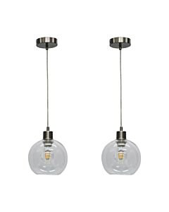 Set of 2 Barnum - Clear Glass Globe with Satin Nickel Pendant Fittings
