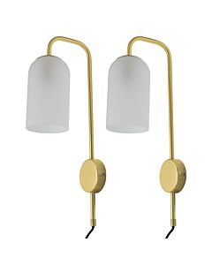 Set of 2 Victoria - Satin Brass Plug in Wall Lights Frost Glass Shades