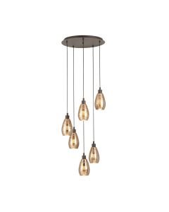 Eglo Lighting - Siracusa - 39508 - Brown Copper Glass 6 Light Ceiling Pendant Light