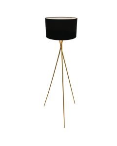 Hayley - Satin Gold Tripod Floor Lamp with Black Shade