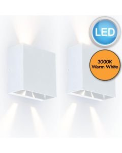 Set of 2 Gemini Beams - 10W LED White Clear Glass 2 Light IP54 Outdoor Wall Washer Lights