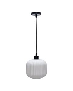 Bento - White Ribbed Glass with Black Pendant Fitting