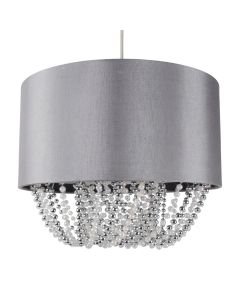 Large 40cm Grey Fabric Non Electric Pendant With Beaded Diffuser
