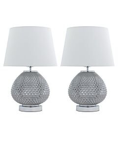 Set of 2 Fraser - Smoked Textured Glass Table Lamps with White Shades