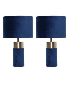 Set of 2 Navy Blue Velour Velvet Table Lamps