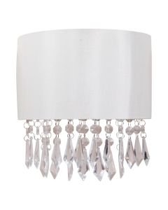 Jewelled Ivory Fabric Wall Light With Clear Beaded Crystal Style Strings