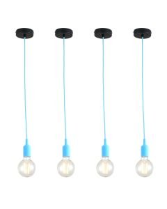 Set of 4 Flex - Blue Silicone Ceiling Pendant Lights with Black Ceiling Rose