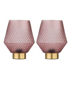 Set of 2 Porter - Battery Operated Satin Brass Lamps Pink Tex Glass