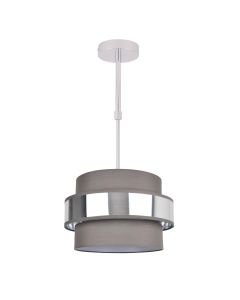 2 Tier Grey Fabric & Brushed Silver Plated Banded Ceiling Adjustable Flush Shade