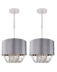 Set of 2 Large 40cm Grey Fabric Ceiling Adjustable Flush With Beaded Diffuser