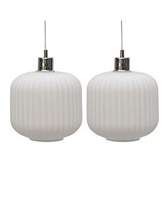 Set of 2 Bento - White Ribbed Glass Easy Fit Pendant Shades