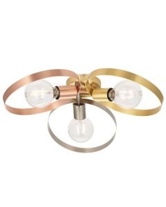 Endon Lighting - Hoop - 97663 - Brushed Brass Copper 3 Light Flush Ceiling Light