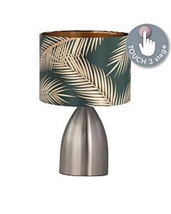 Valentina - Brushed Chrome Touch Lamp with Green Embossed Shade