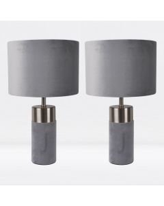 Set of 2 Grey Velvet Table Lamps