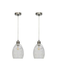 Set of 2 Birch - Clear Fluted Glass with Satin Nickel Pendant Fittings
