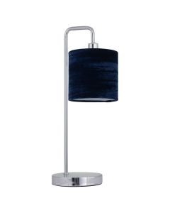 Chrome Arched Table Lamp with Navy Blue Crushed Velvet Shade