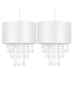 Set of 2 White Jewelled Easy Fit Light Shades