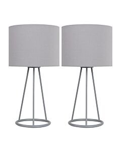 Set of 2 Tripod - Silver Tripod Table Lamps with Ring Detail and Grey Fabric Shades