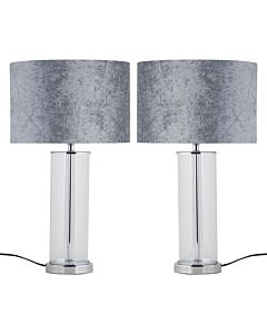 Set of 2 Aura - Chrome Table Lamps with Grey Crushed Velvet Shades