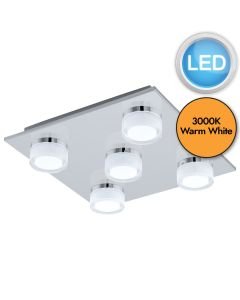 Eglo Lighting - Romendo 1 - 96544 - LED Chrome Clear 5 Light IP44 Bathroom Ceiling Flush Light