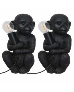 Set of 2 Black Little Monkey Table Lamp or Bedside Lights