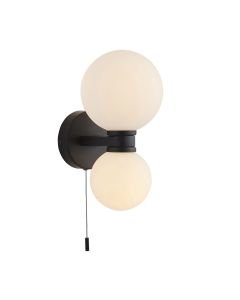 Endon Lighting - Pulsa - 93523 - Black White Glass 2 Light IP44 Pull Cord Bathroom Wall Light