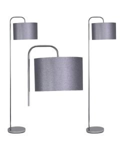 Set of 2 Chrome Arched Floor Lamps with Grey Glitter Shades