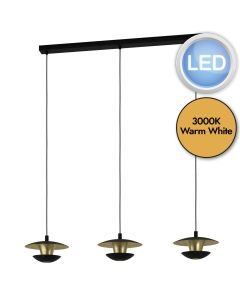 Eglo Lighting - Nuvano - 99663 - LED Black Gold 3 Light Bar Ceiling Pendant Light