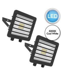 Set of 2 Tec30 Louvre - LED Black Clear Glass IP54 Outdoor Floodlights