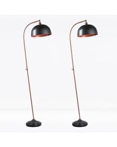 Set of 2 Antique Style Floor Lamp in Industrial Nickel Painted Finish with Antique Copper Detail