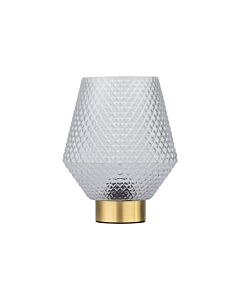 Porter - Battery Operated Satin Brass Lamp with Clear Textured Glass